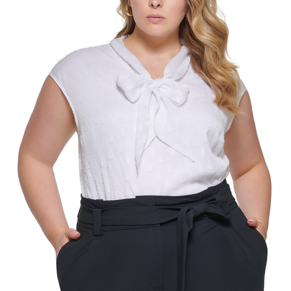 Calvin Klein Texture Tie Neck Top